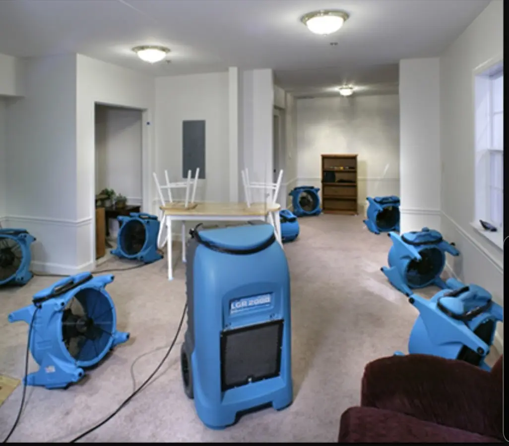 Air movers and dehumidifier setup for Water Damage Restoration in Silver Firs